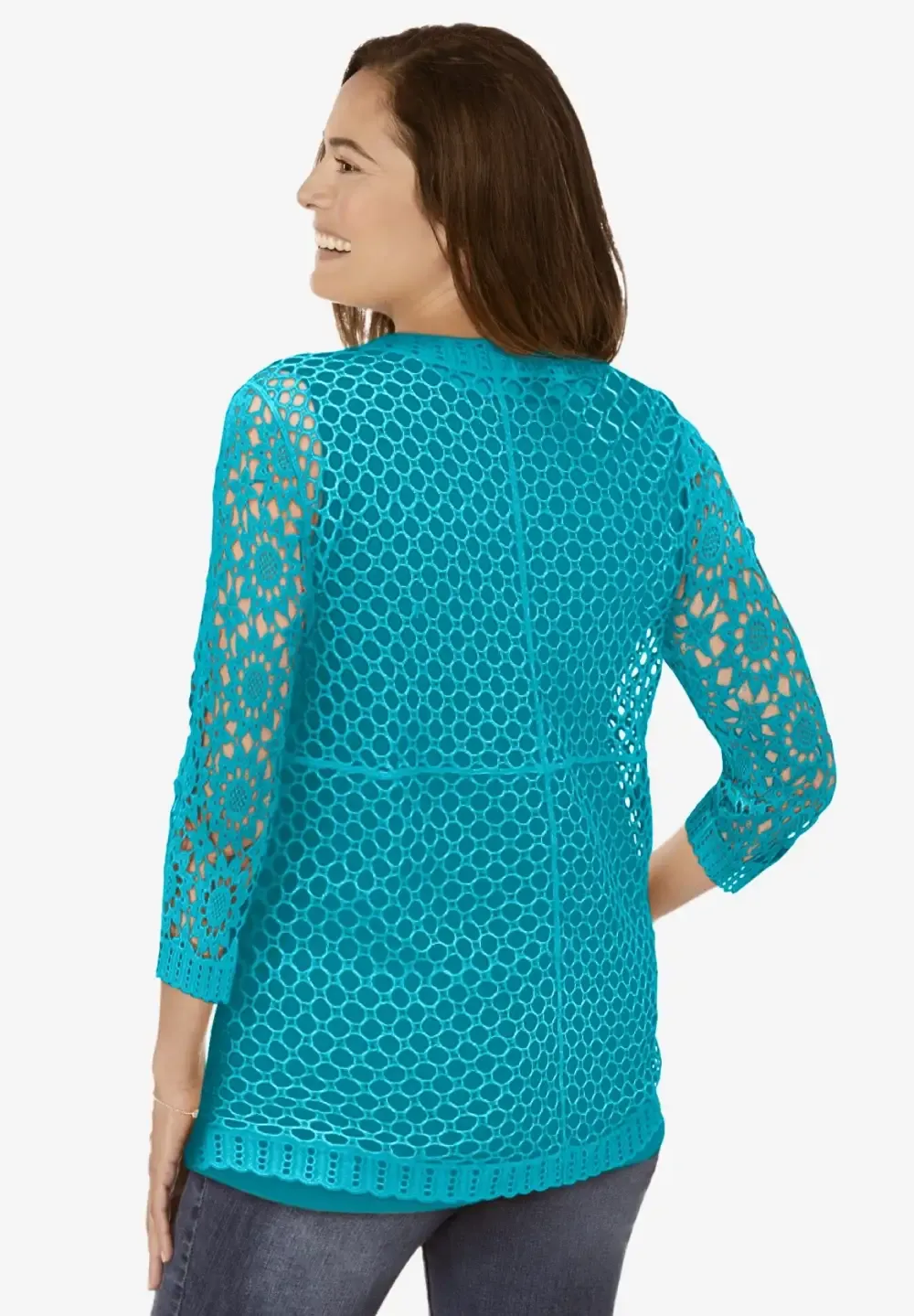 Curved Hem Pointelle Cardigan