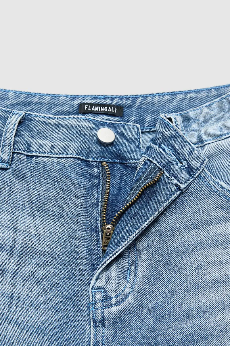 Ripped Mid Waist Straight Leg Capri Jeans