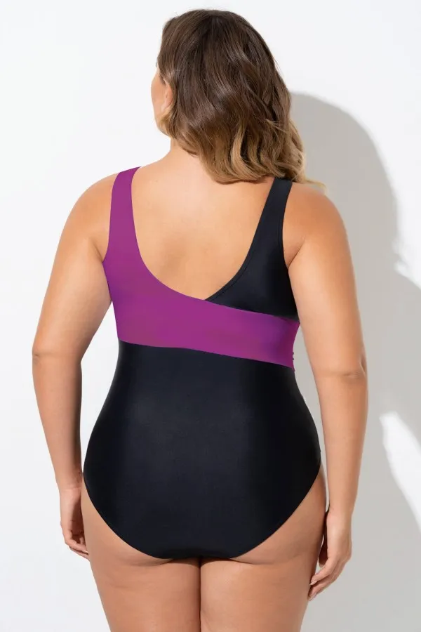 Black & White Sexy Cut Out Mesh One Piece Swimsuit