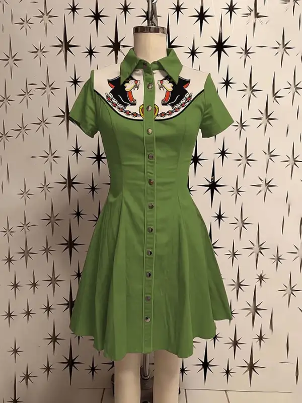 Women'S Western Retro Leopard And Love Print Shirt Dress