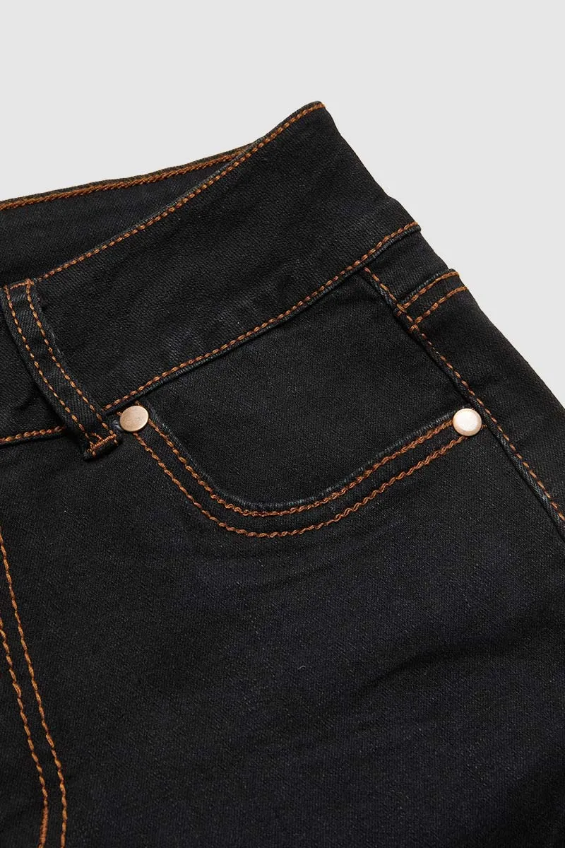 Double Button Stitch Detail High Waist Bootcut Jeans