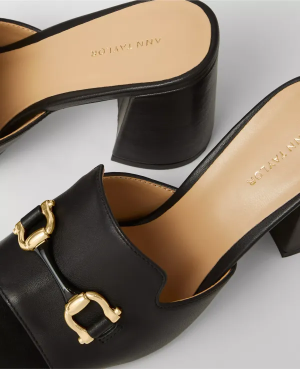 Horsebit Leather Block Heel Sandals