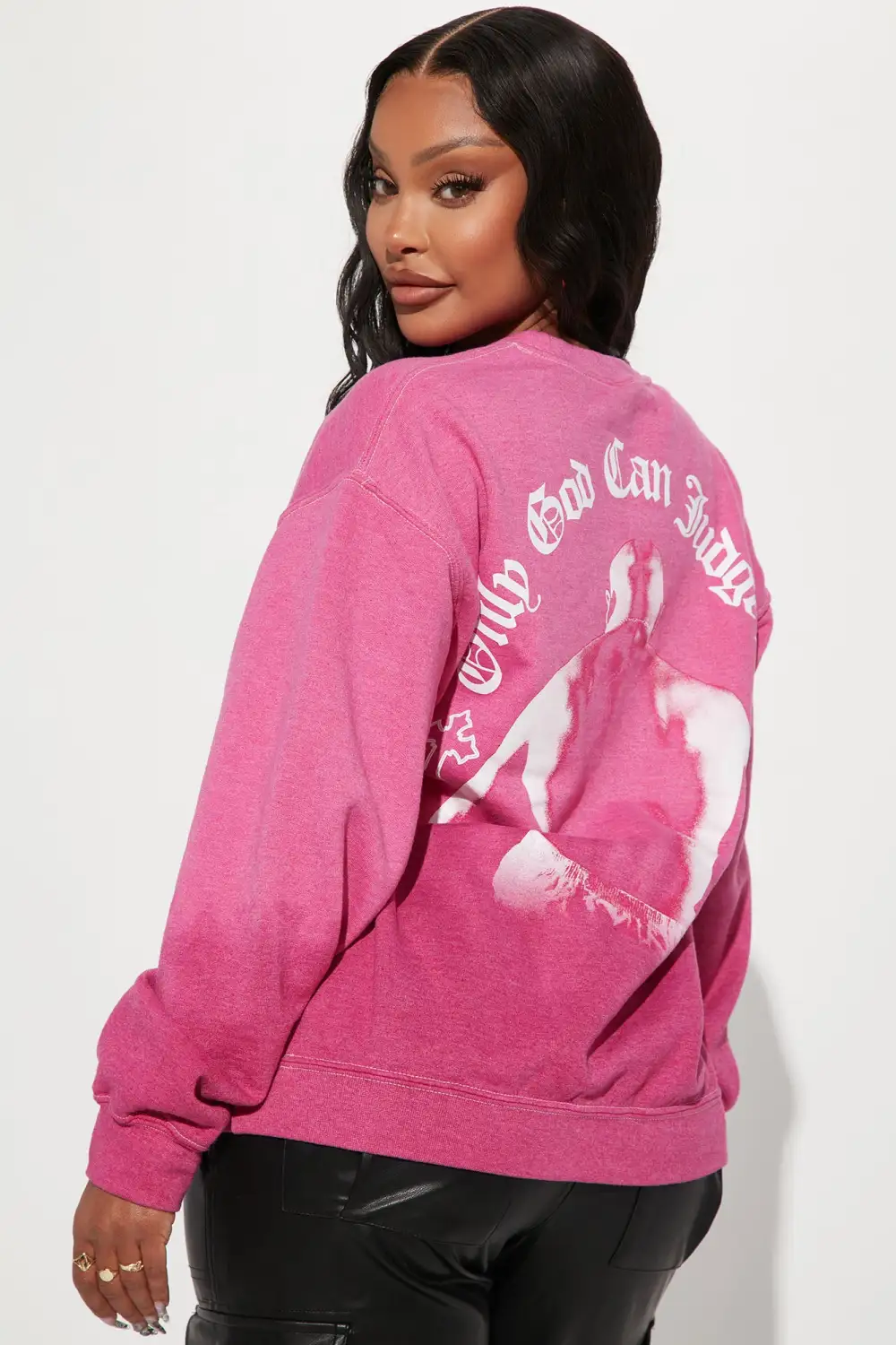 Can't Judge Me 2Pac Crew Neck Sweatshirt - Fuchsia
