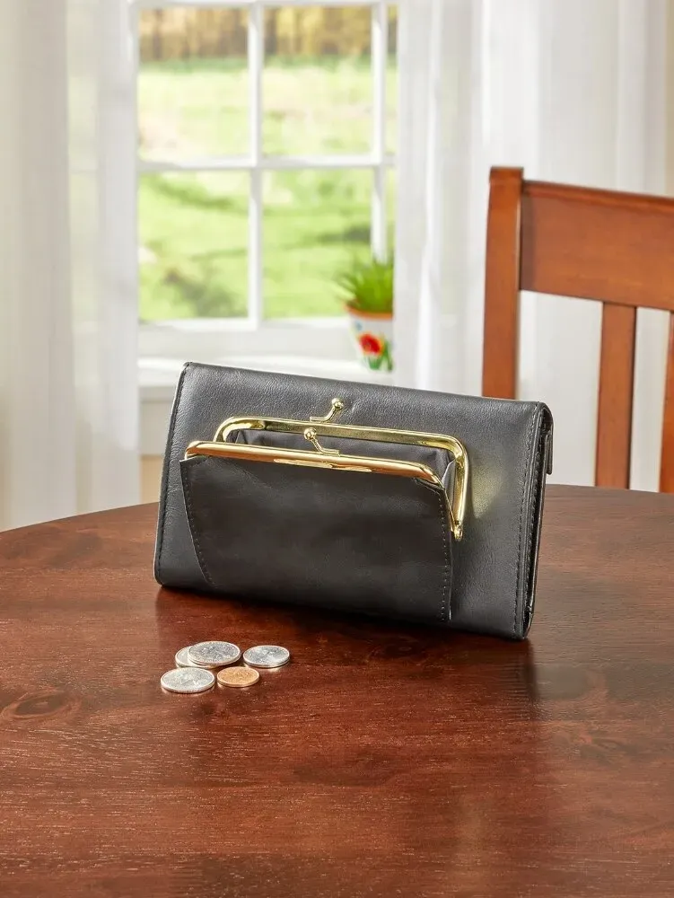Women's Leather RFID-Blocking Organizer Clutch
