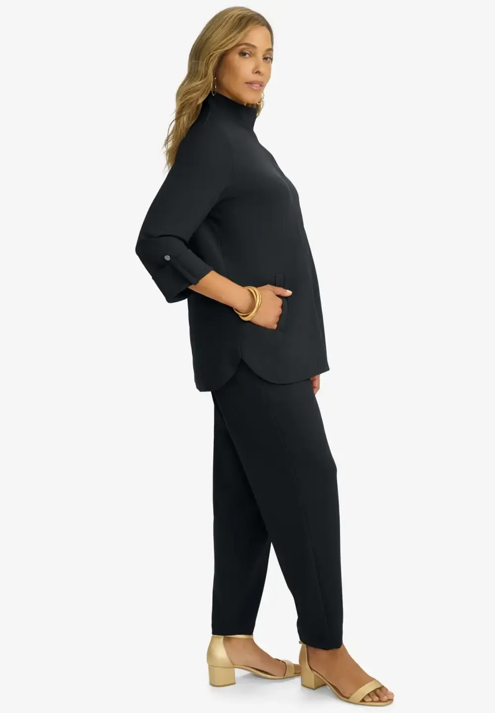 Knit Crepe Winged Collar Set