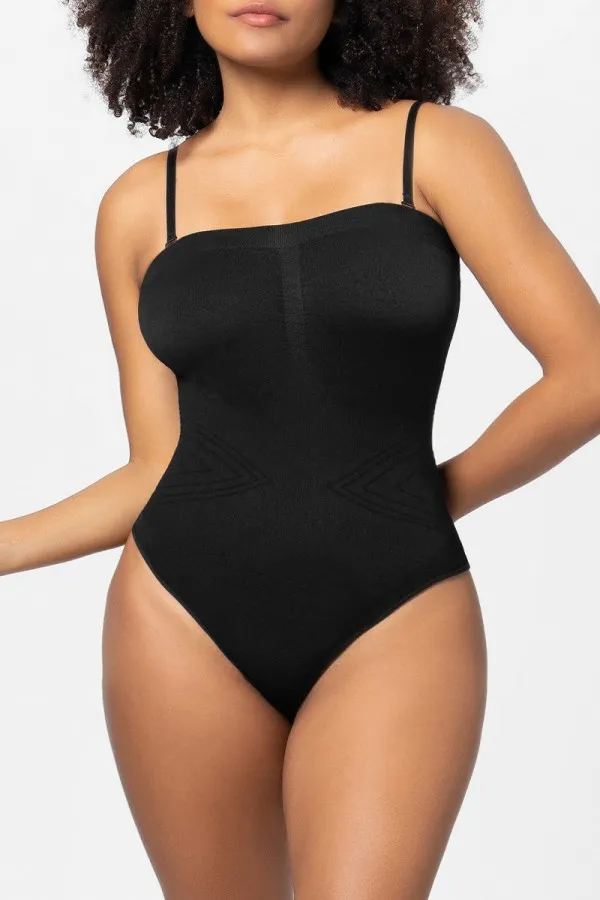 Black Bandeau Square Neck Wrap Bodysuit
