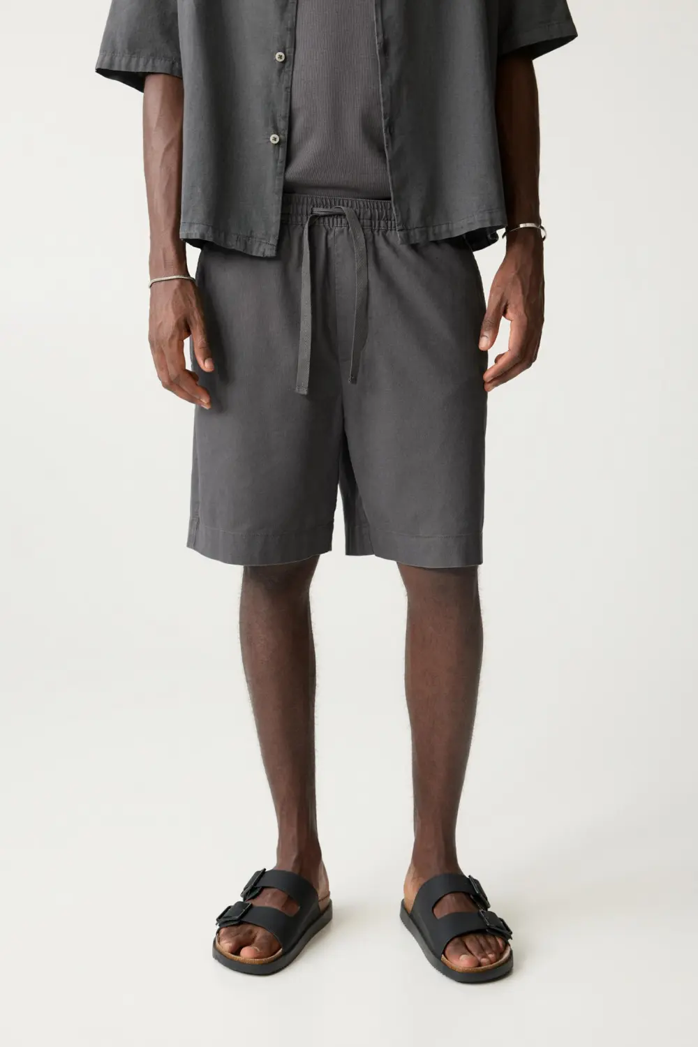 Linen blend jogger Bermuda shorts