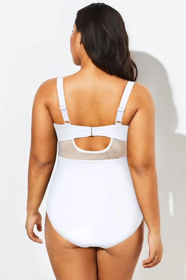 Black Cut Out Mesh Underwire One Piece Swimsuit