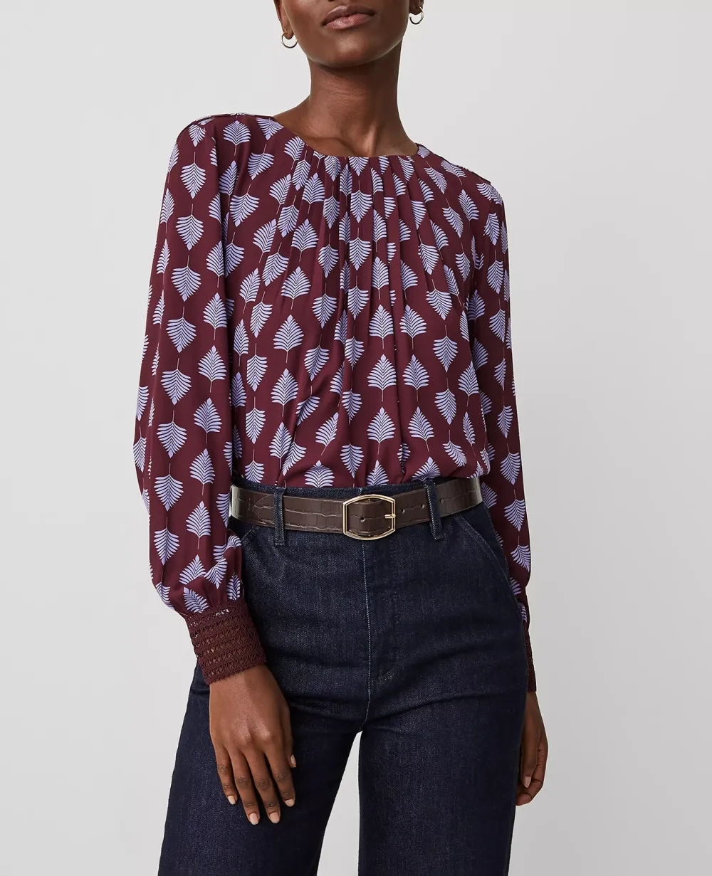 Petite Pleat Neck Lace Cuff Top