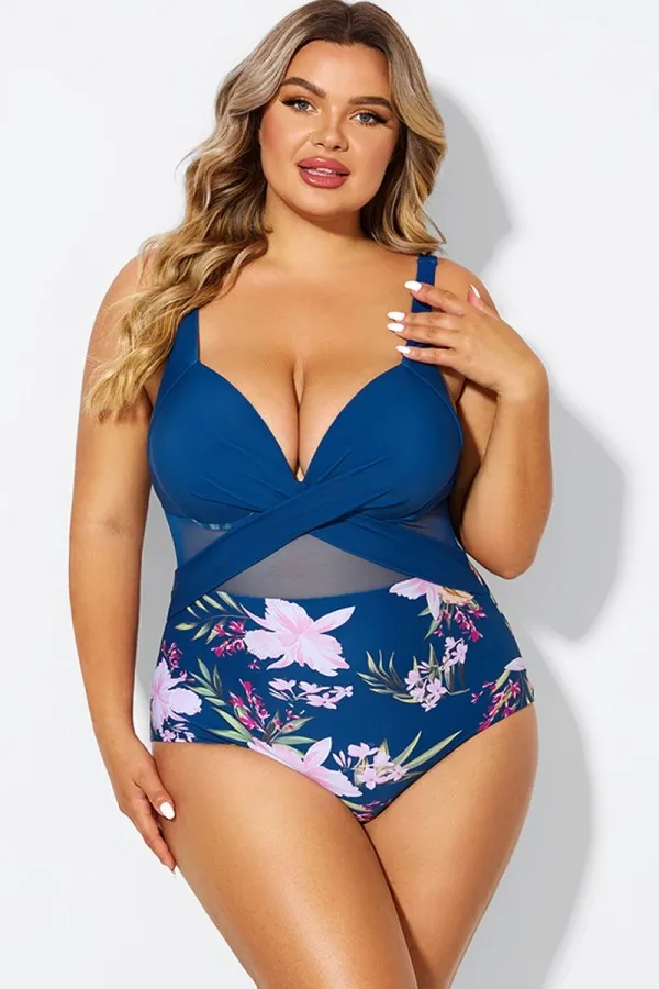 Black Cut Out Mesh Underwire One Piece Swimsuit