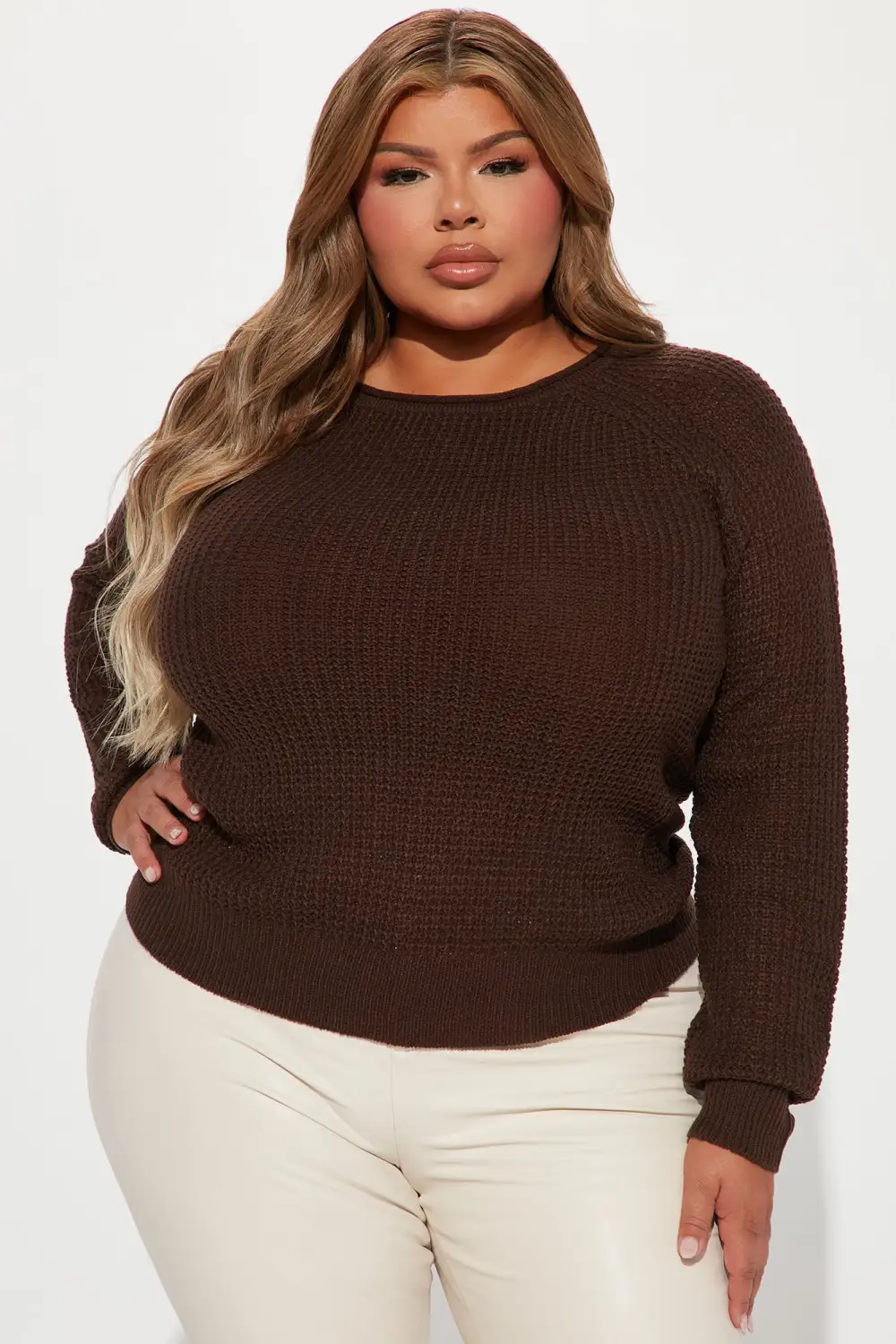 Ariana Waffle Sweater - Chocolate