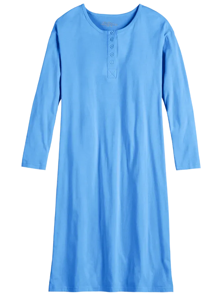 Comfort Knit Solid Color Cotton Long-Sleeve Nightgown