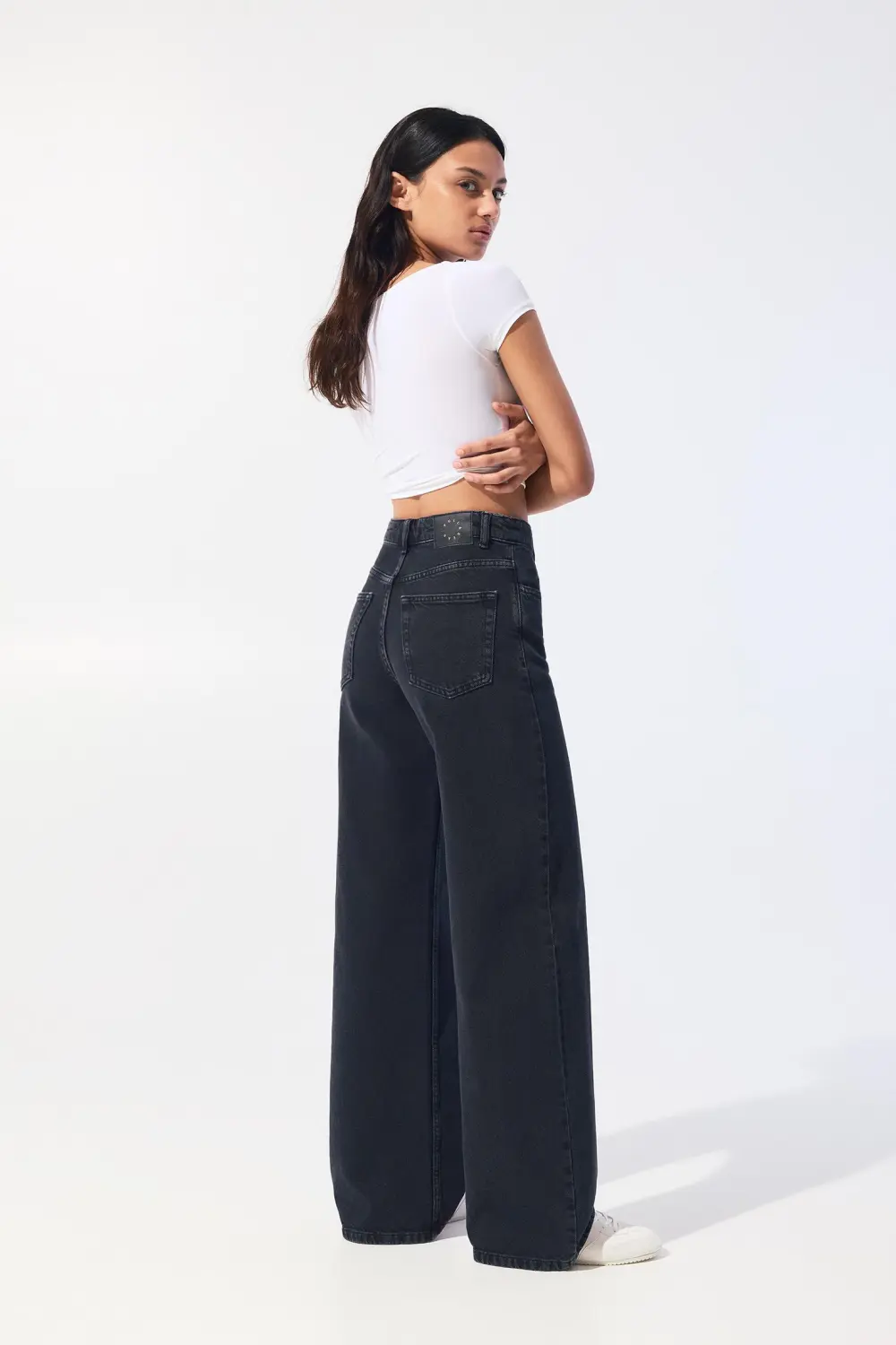 Jeans wide leg tiro alto