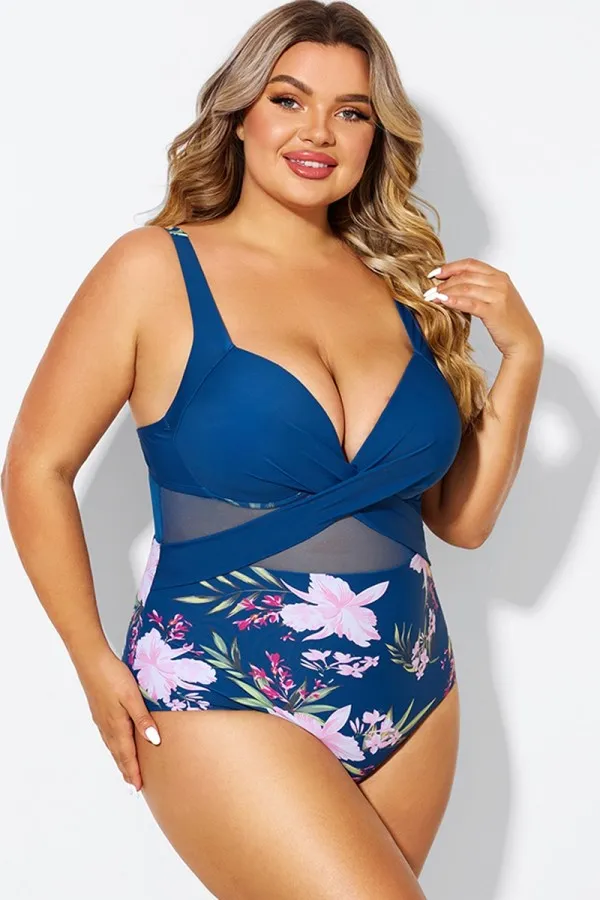 Black Cut Out Mesh Underwire One Piece Swimsuit