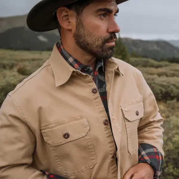 Camel Stretch Canvas Shirt Jacket