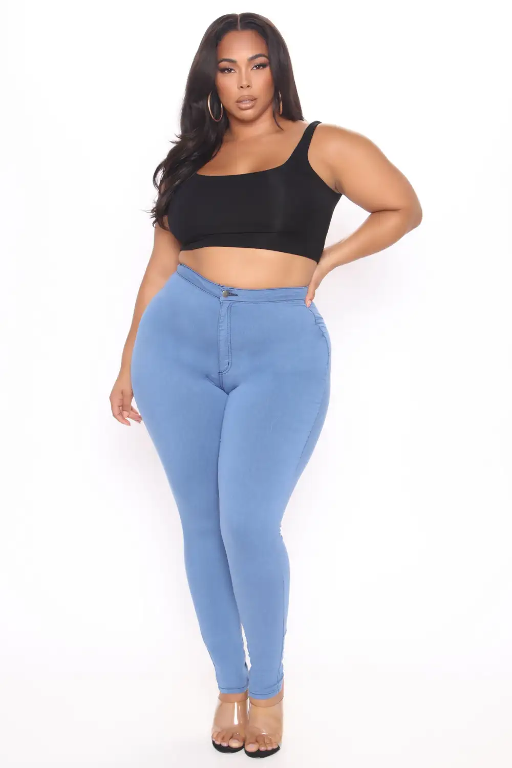 Super High Waist Denim Skinnies - Medium Blue