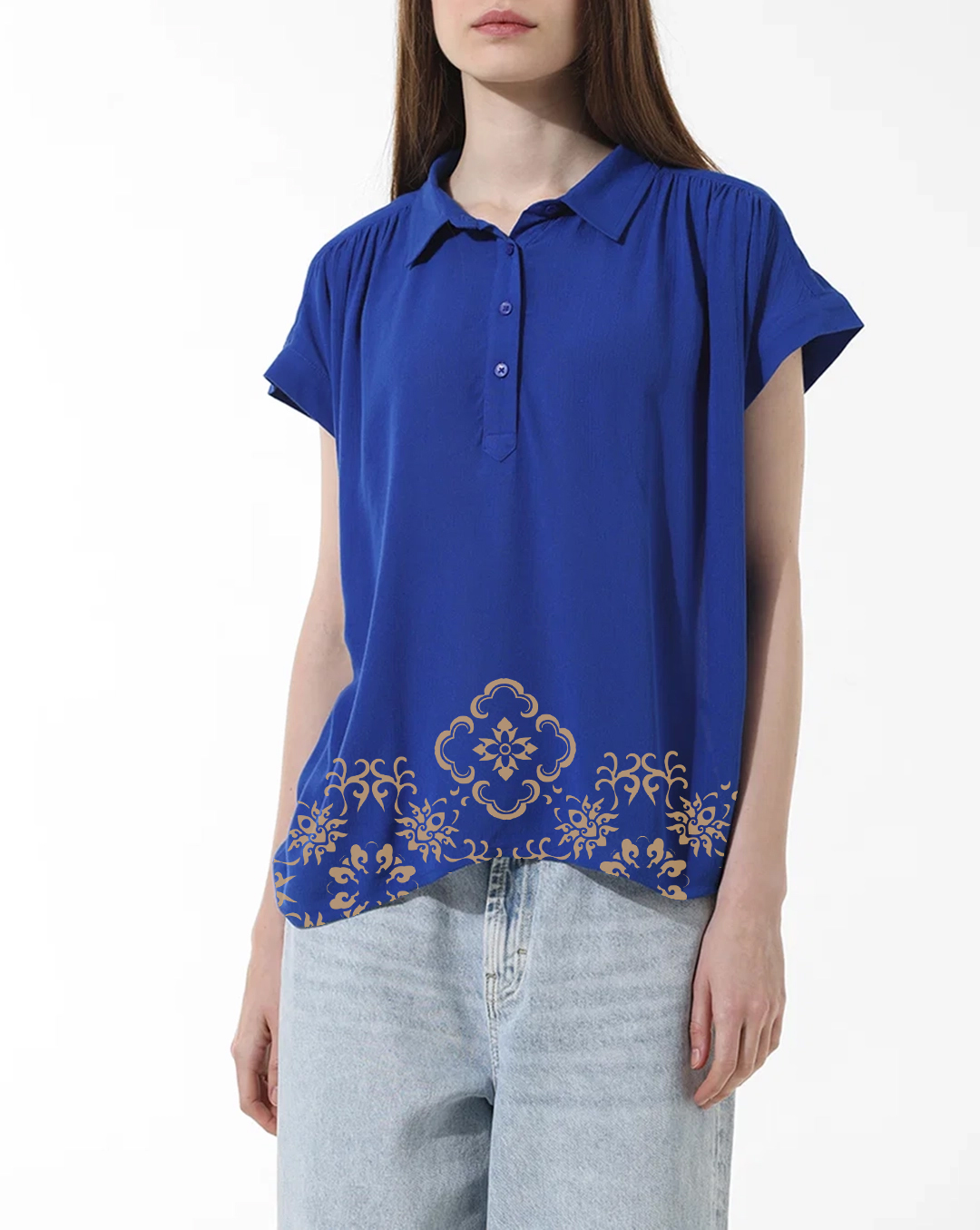 Blue Crinkled Weave Short Sleeve Shirt