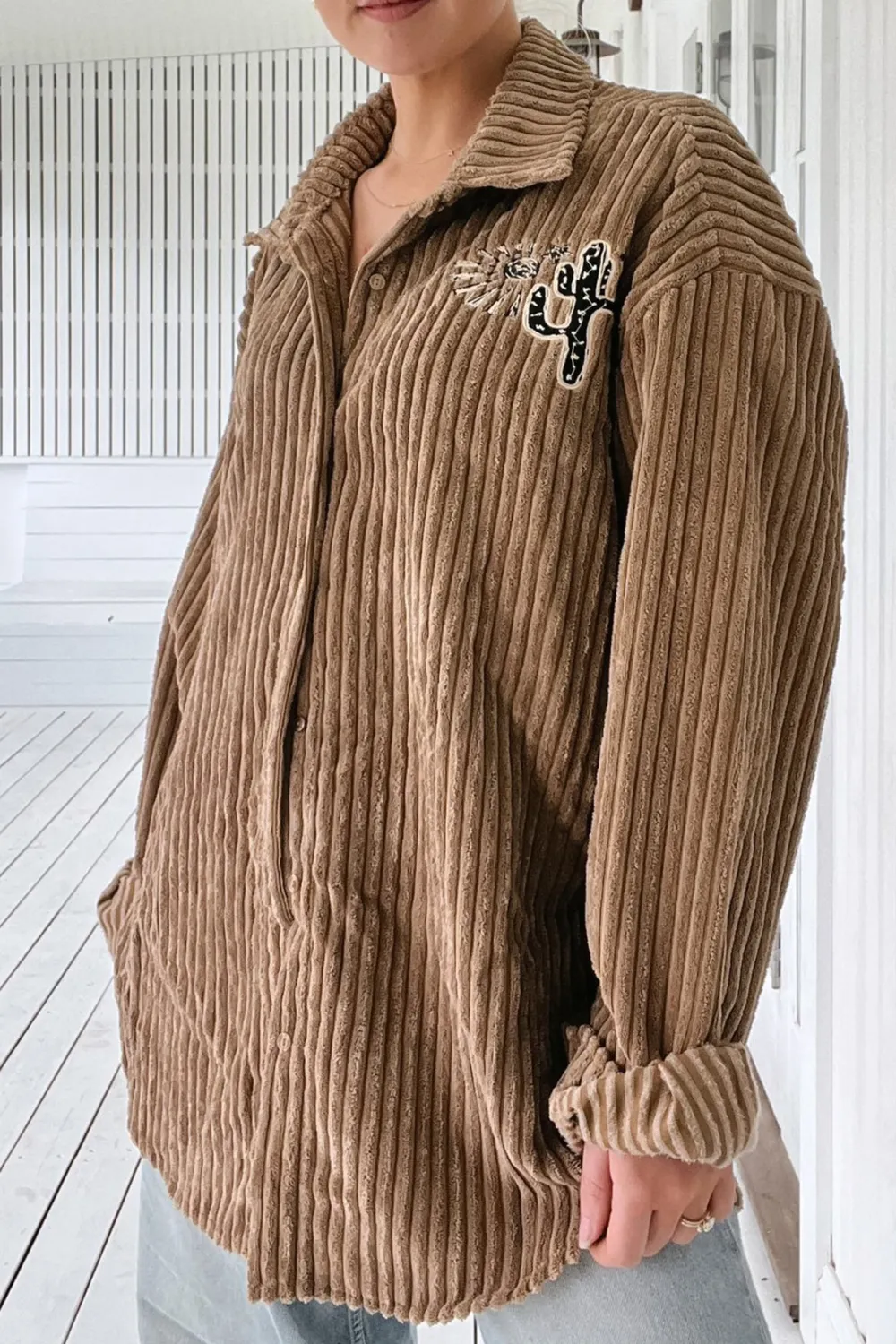 Brown Corduroy Long Sleeve Button Up Jacket