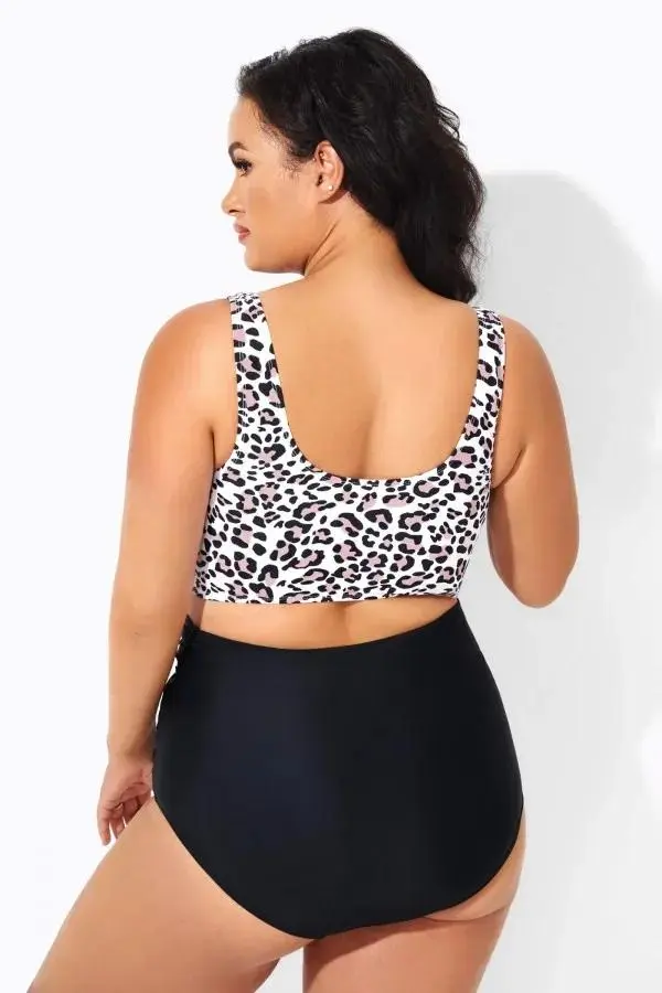 Leopard Print Knot Front Women Bikini Top