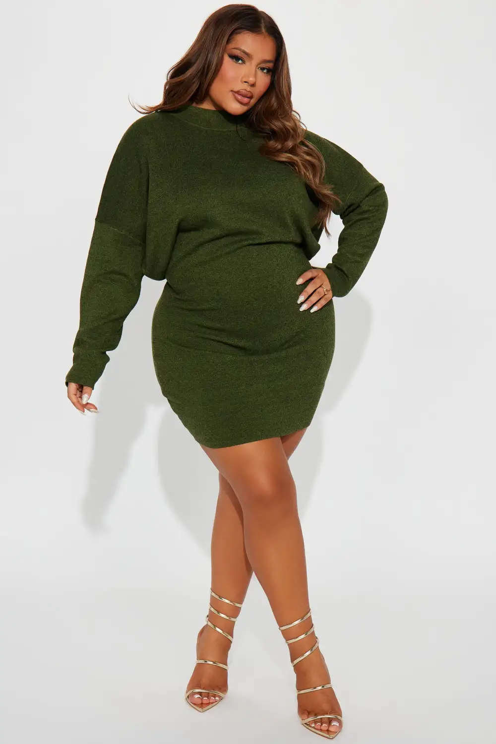 Abby Sweater Mini Dress - Olive/combo