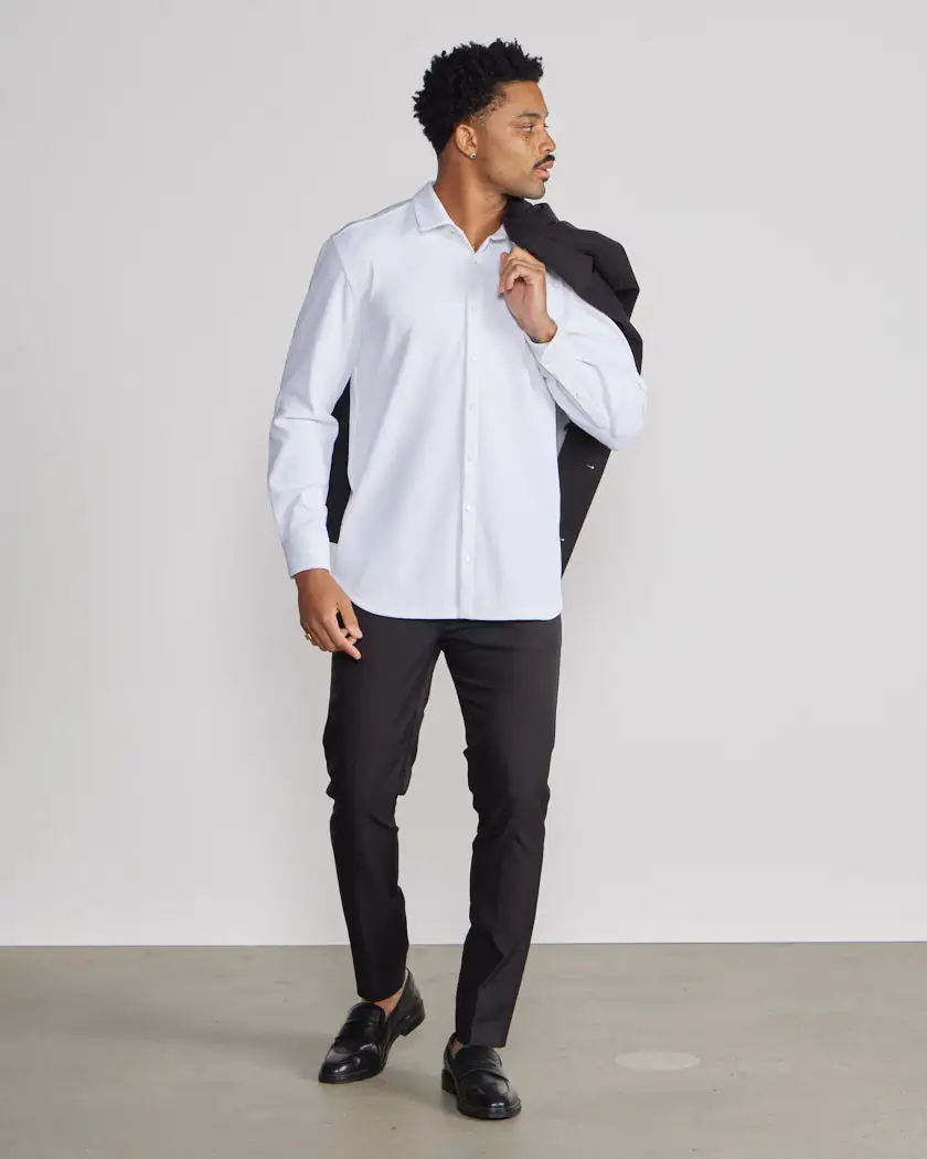 Ribbed+ Long Sleeve Button Down