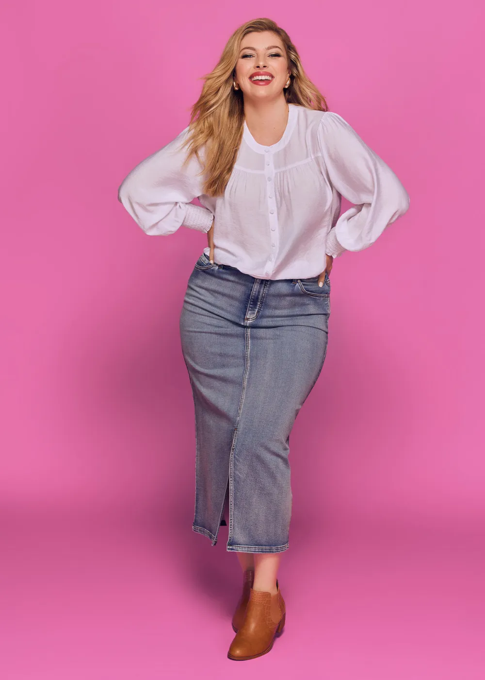 Cotton Blend Denim Skirt