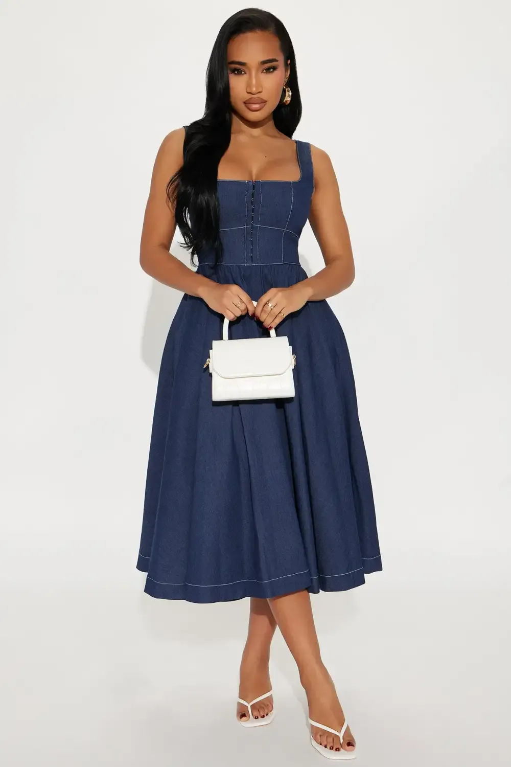 Kya Denim Midi Dress - Dark Wash