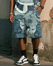 Big & Tall Men's Skull Print Vest and Shorts Suit