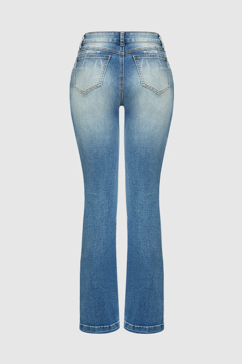 Horse Embroidery High Waist Bootcut Jeans Without Belt