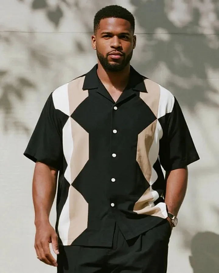 Big & Tall Men's Geometric Short Sleeve Shirt and Pants Suit