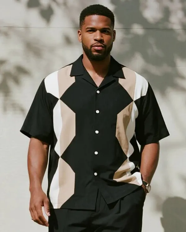 Big & Tall Men's Geometric Short Sleeve Shirt and Pants Suit