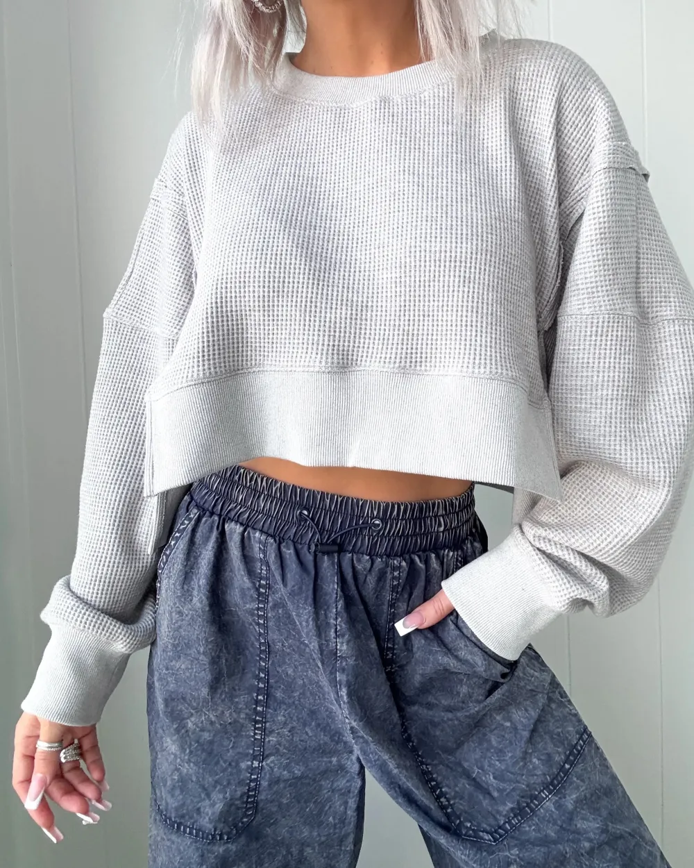 Class Waffle Knit Top - Grey