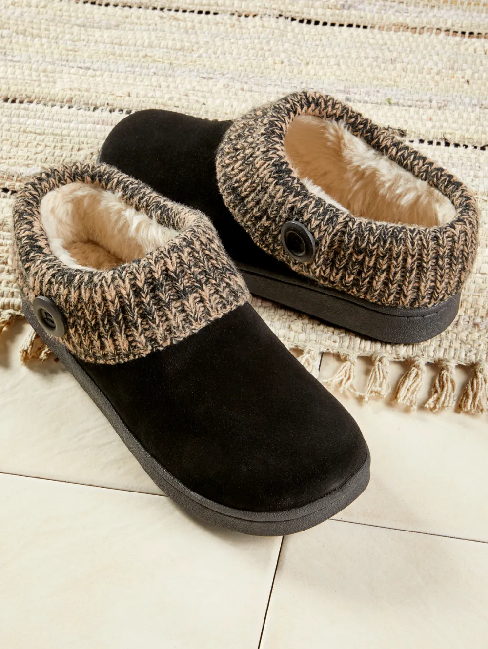 Women's Suede Slipper Clogs With Ragg Cuffs