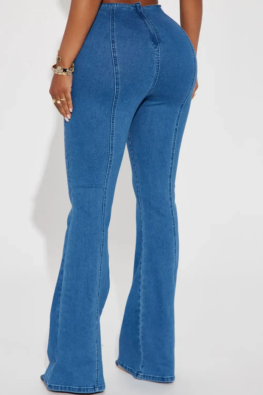 Blinding Love Buckle Stretch Flare Jeans - Medium Wash