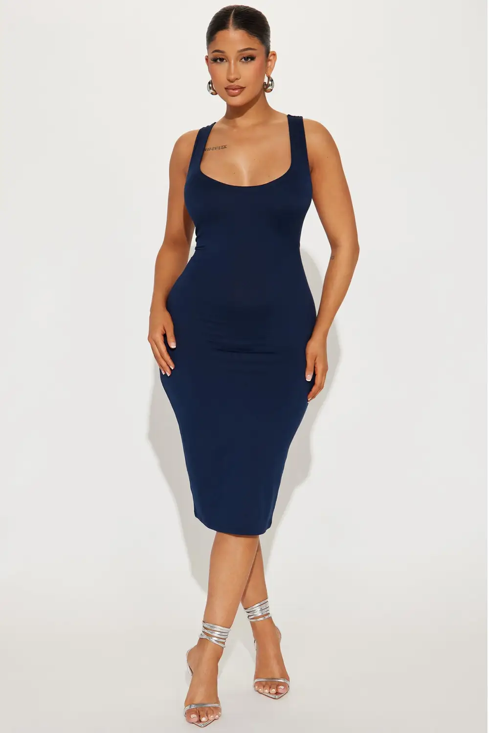Double Scoop Midi Dress - Navy Blue