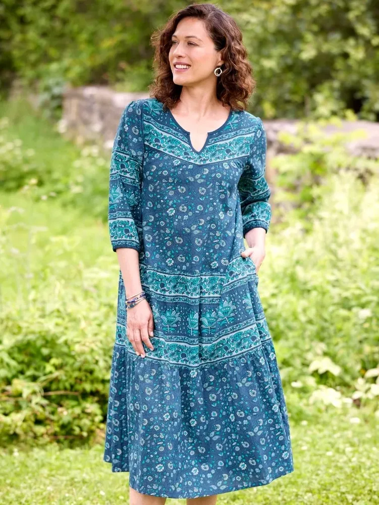 Notch Neckline Muumuu With 3/4 Sleeves