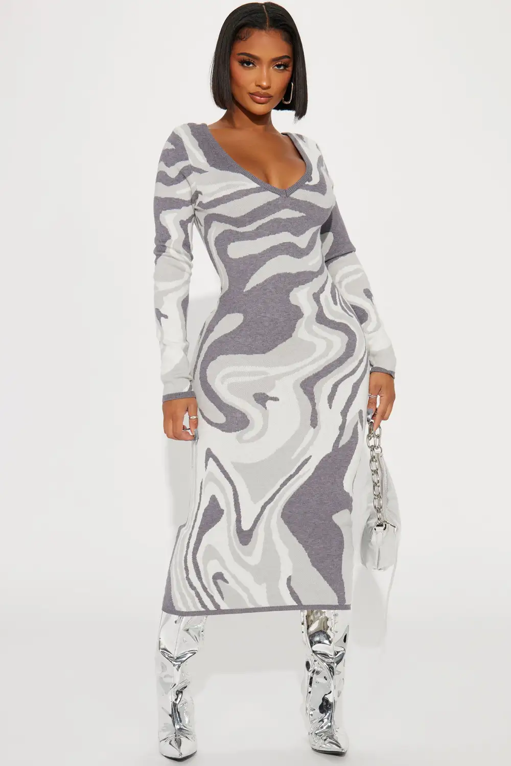 Shayla Sweater Midi Dress - Charcoal/combo