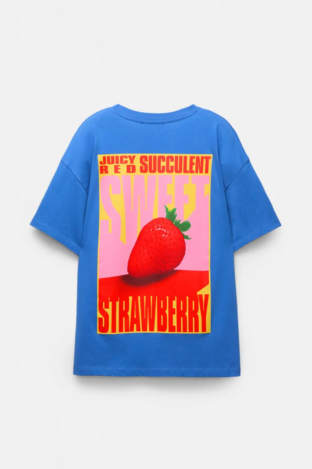 Camiseta azul gráfico fresas