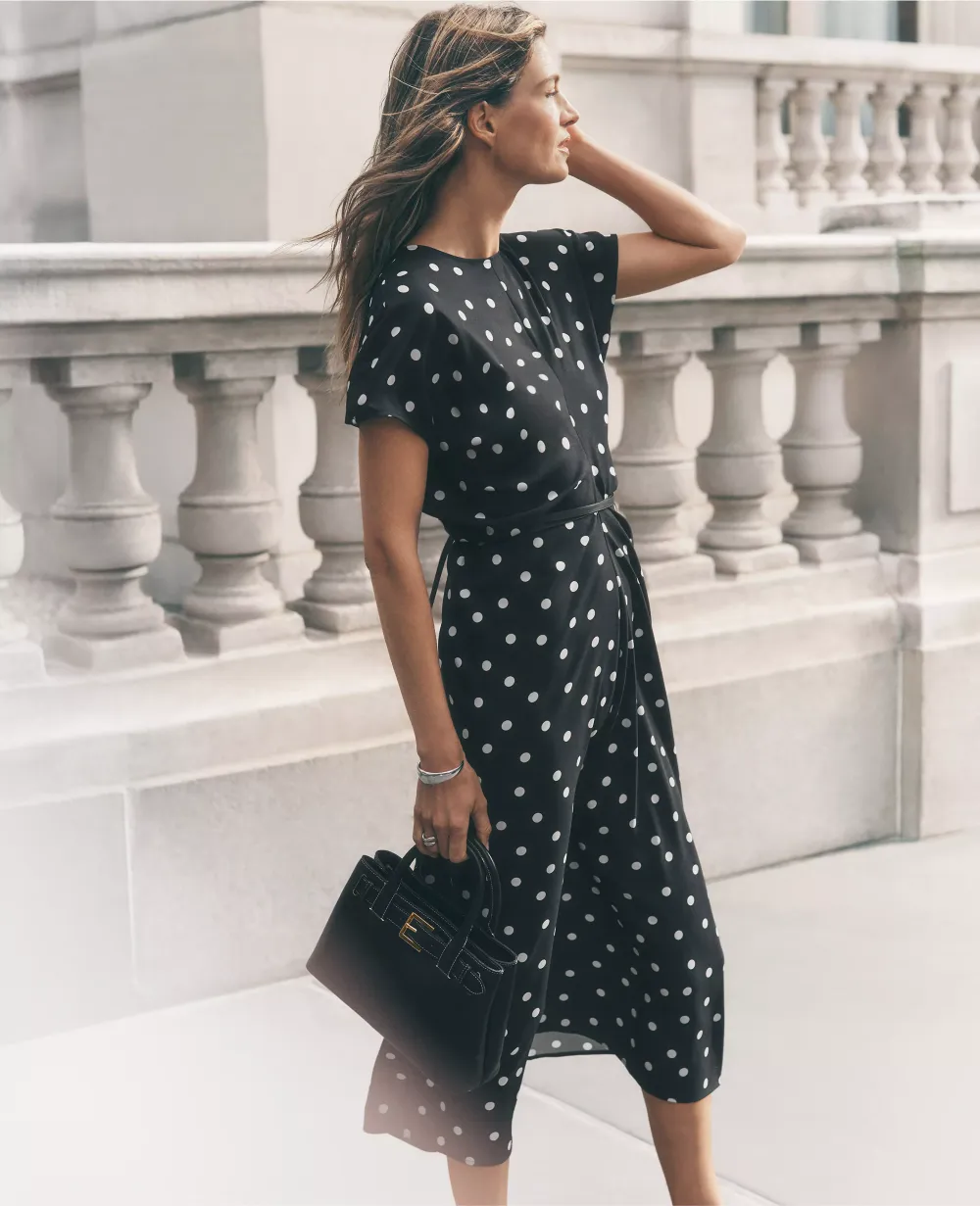 Dotted Crepe Column Midi Dress