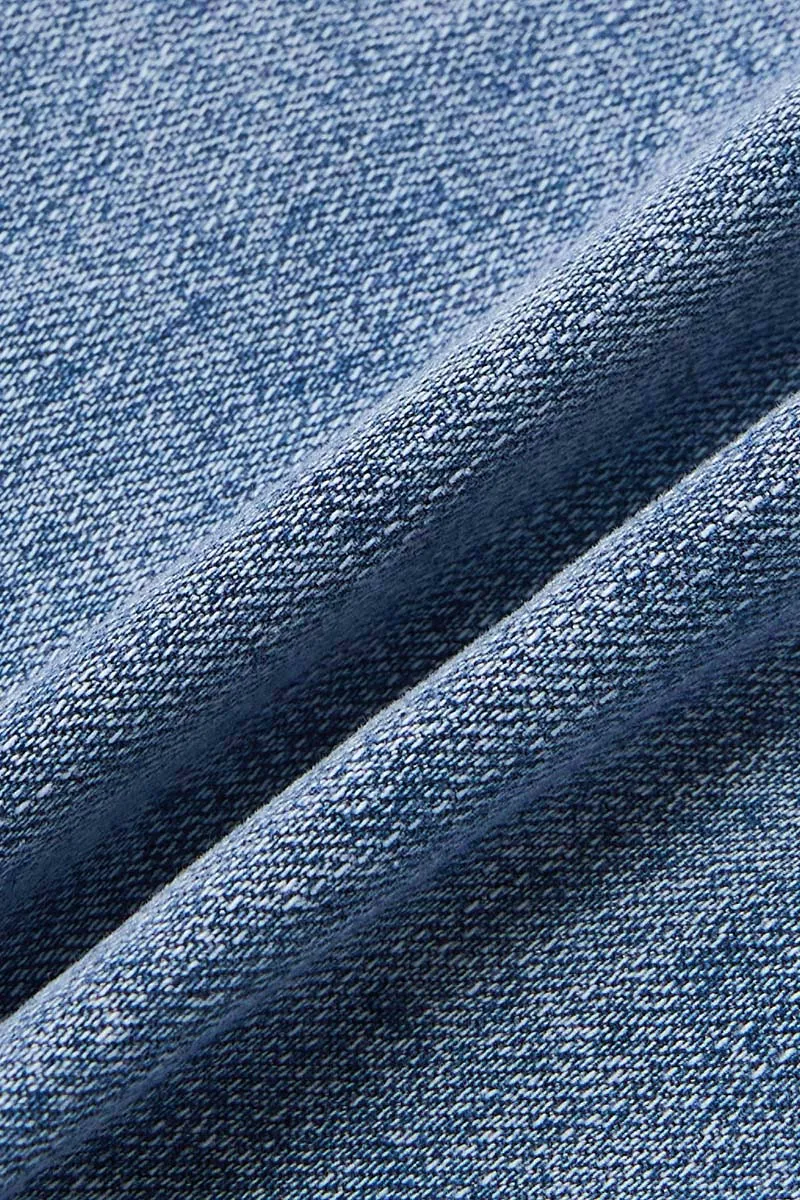 Wash Raw Hem Flap Pocket Mid Rise Straight Leg Denim Bermuda Shorts