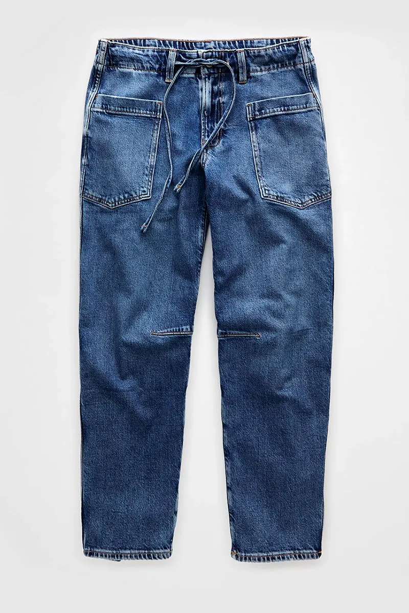 Drawstring Wash Stitch Detail Mid Waist Carrot Jeans