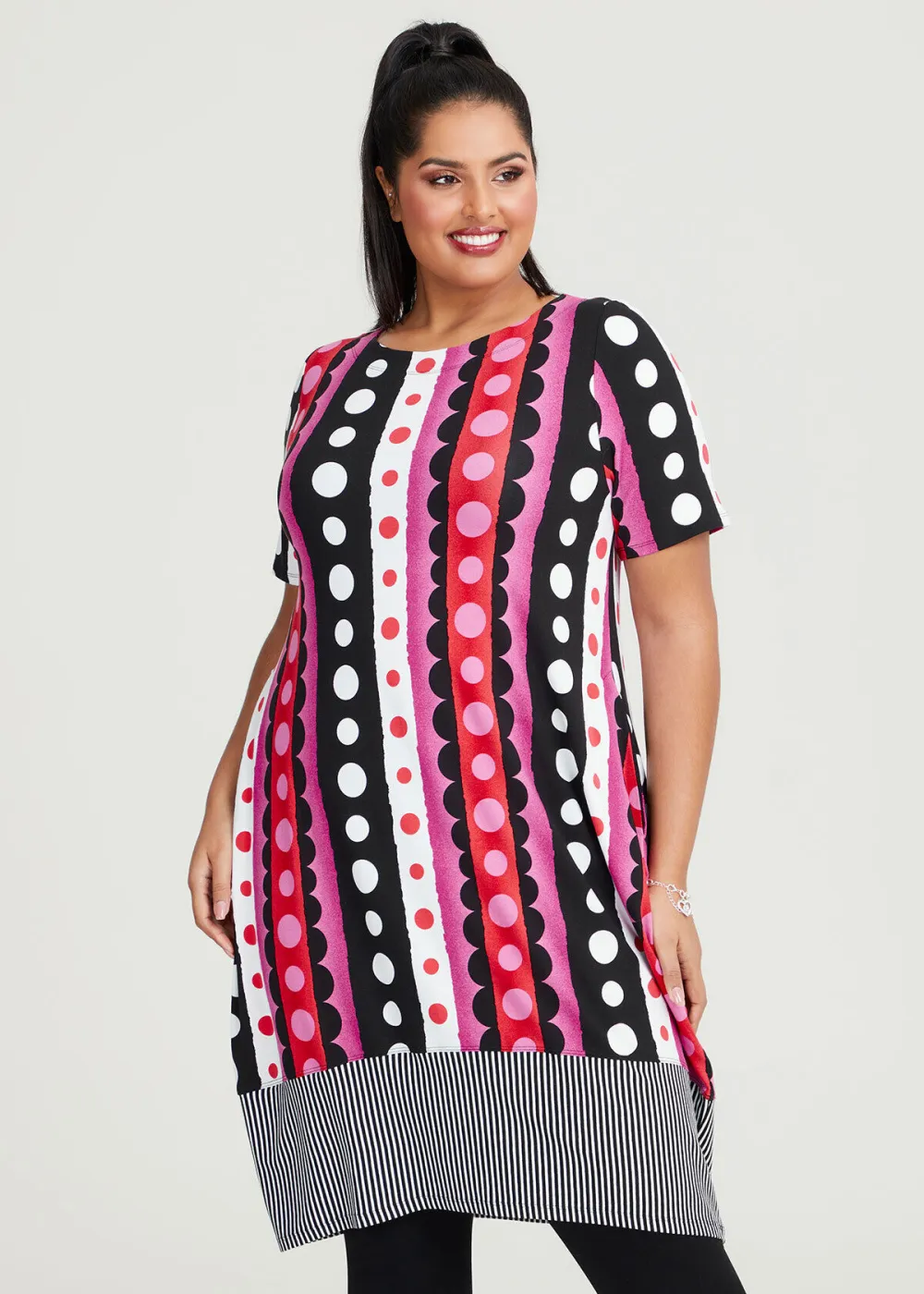 Natural Linear Spot Stripe Dress