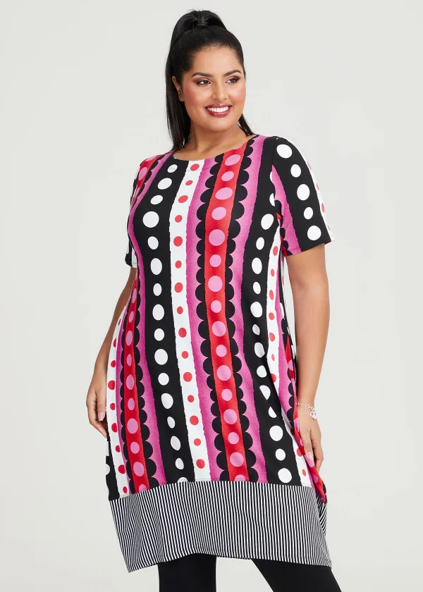 Natural Linear Spot Stripe Dress