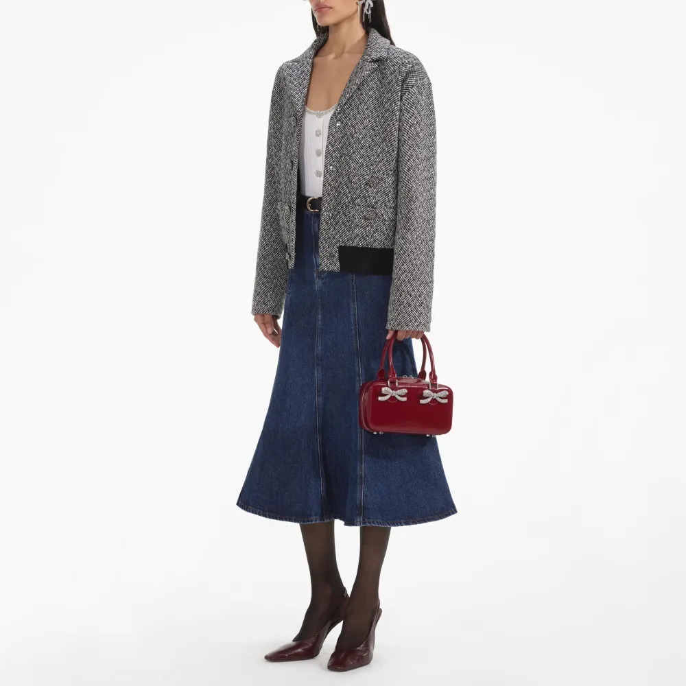 Black Herringbone Bomber Jacket