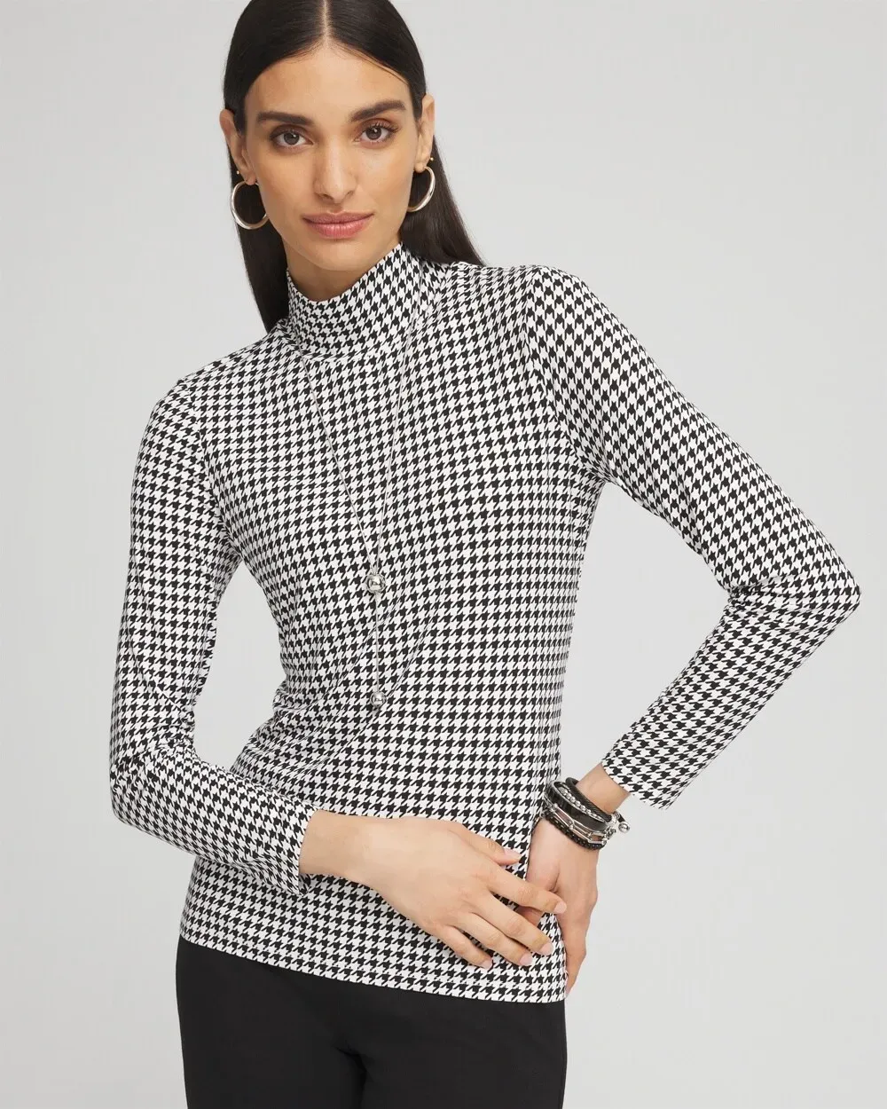 Touch of CoolTM Houndstooth Mock Neck Layering Tee