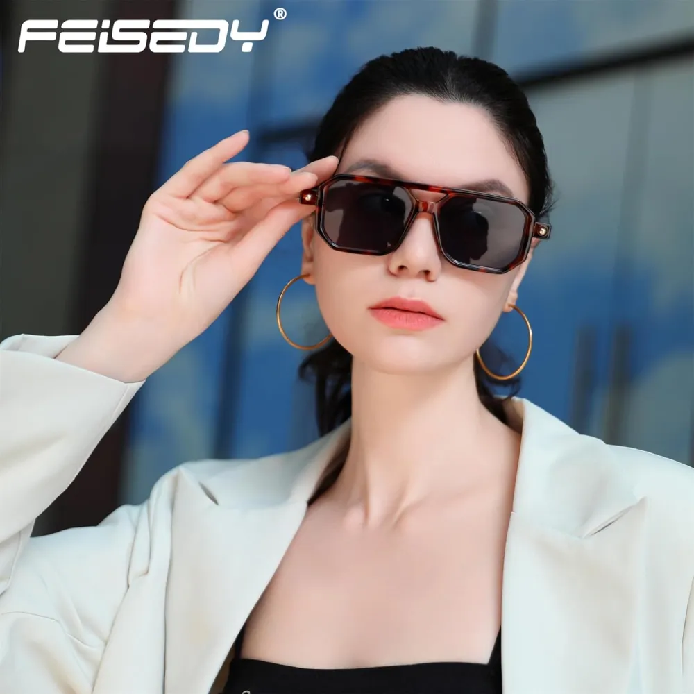 FEISEDY Vintage Square 70s Flat Aviator Sunglasses Women Men Classic Retro Stylish Frame UV400 Sunglasses B2622