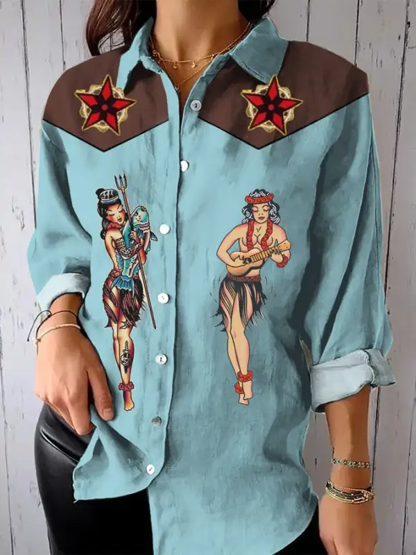 Women's Casual Loose Fit Western Style Horse Print Shirt