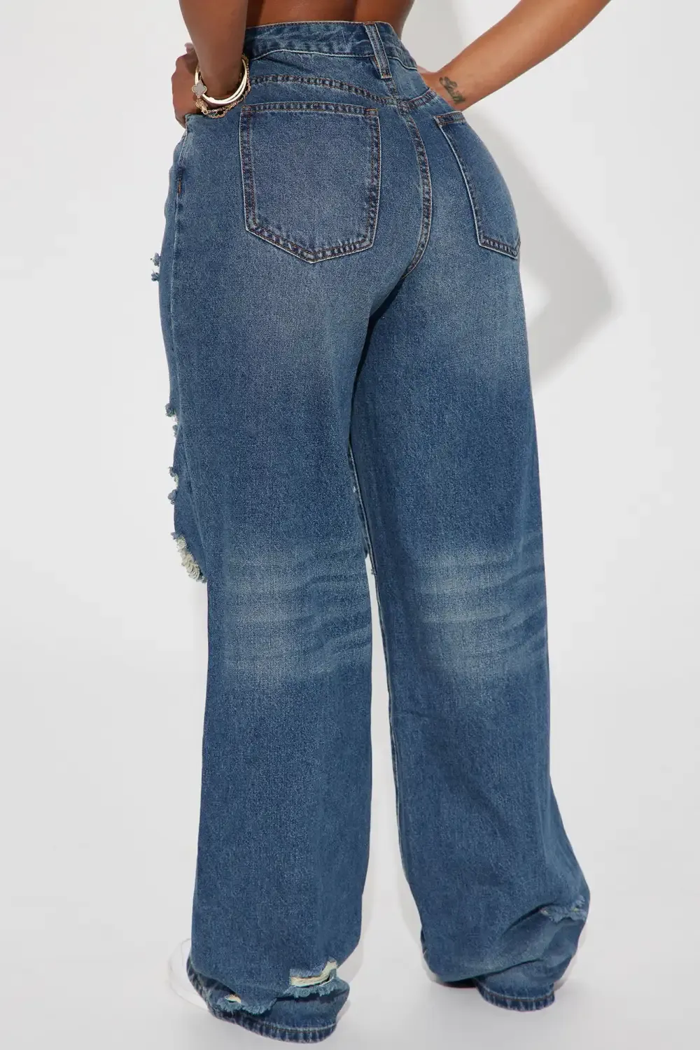 No Regrets Ripped Baggy Wide Leg Jean - Medium Wash