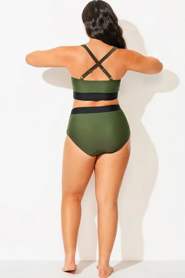 Patchwork Colorblock Gathered High Rise Swim Bottom