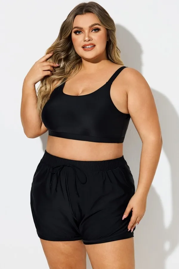 Plus Size Green Check Pinstripe Bikini Top